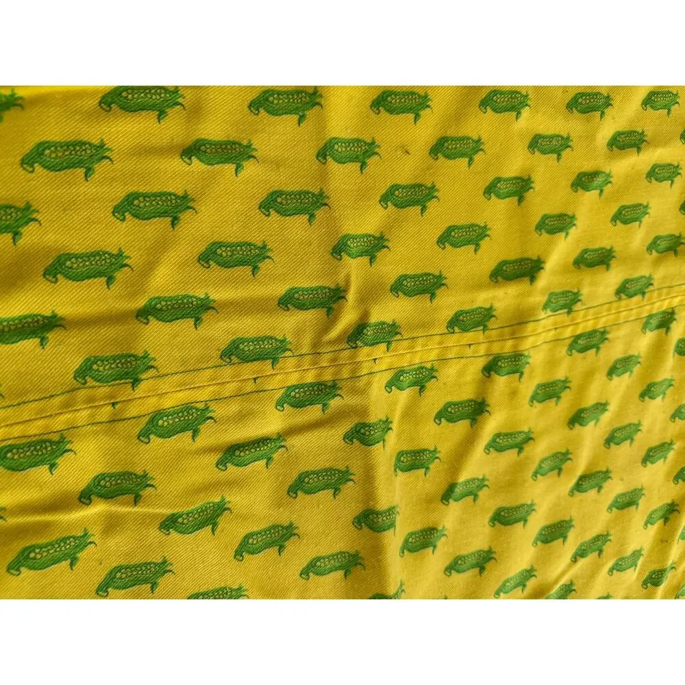Handmade Cotton Fringe Tablecloth Corn Print Farmhouse Cottagecore 51 x 51